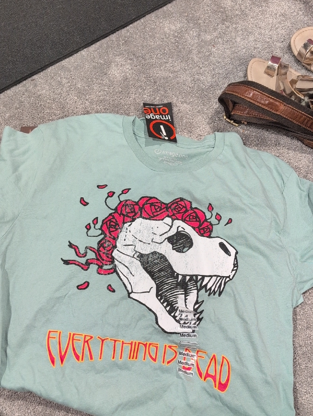 Graphic Tee with Dino Skull & Roses - Mint Green From Chicago Field museum